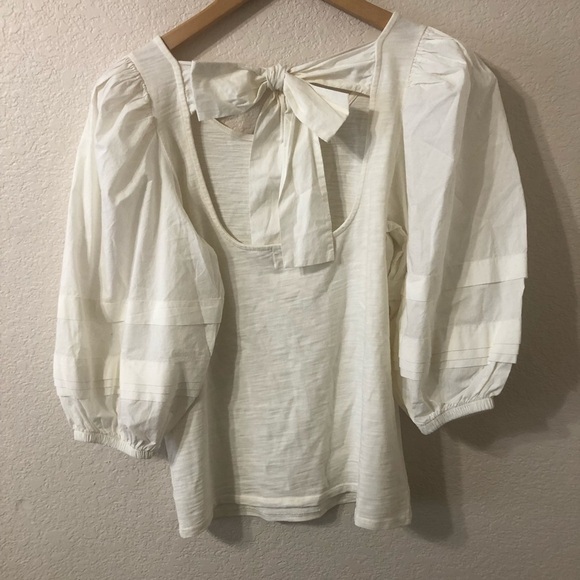 Nation LTD Gracie Pintuck Combo Cotton Tee in Off White - Size Small - Picture 6 of 8